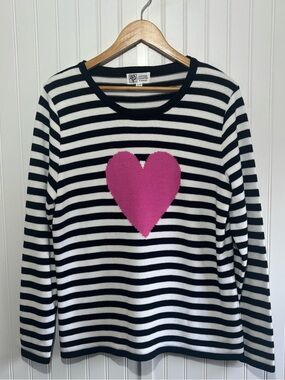 Cotton Country by Parkhurst 100% Cotton Striped Pink Heart Sweater Size XL